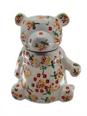 Anthropologie Floral Bear Stoneware Honey Pot Jar Missing Dipper